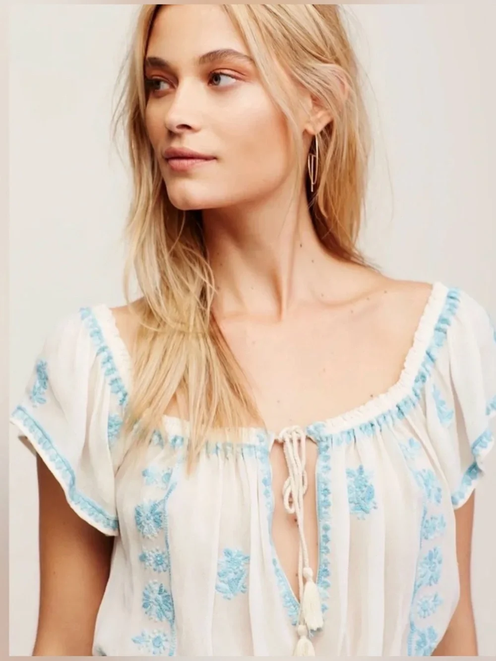 Free People Day Trippin  Top with Light turquoise Embroidery* gorgeous *